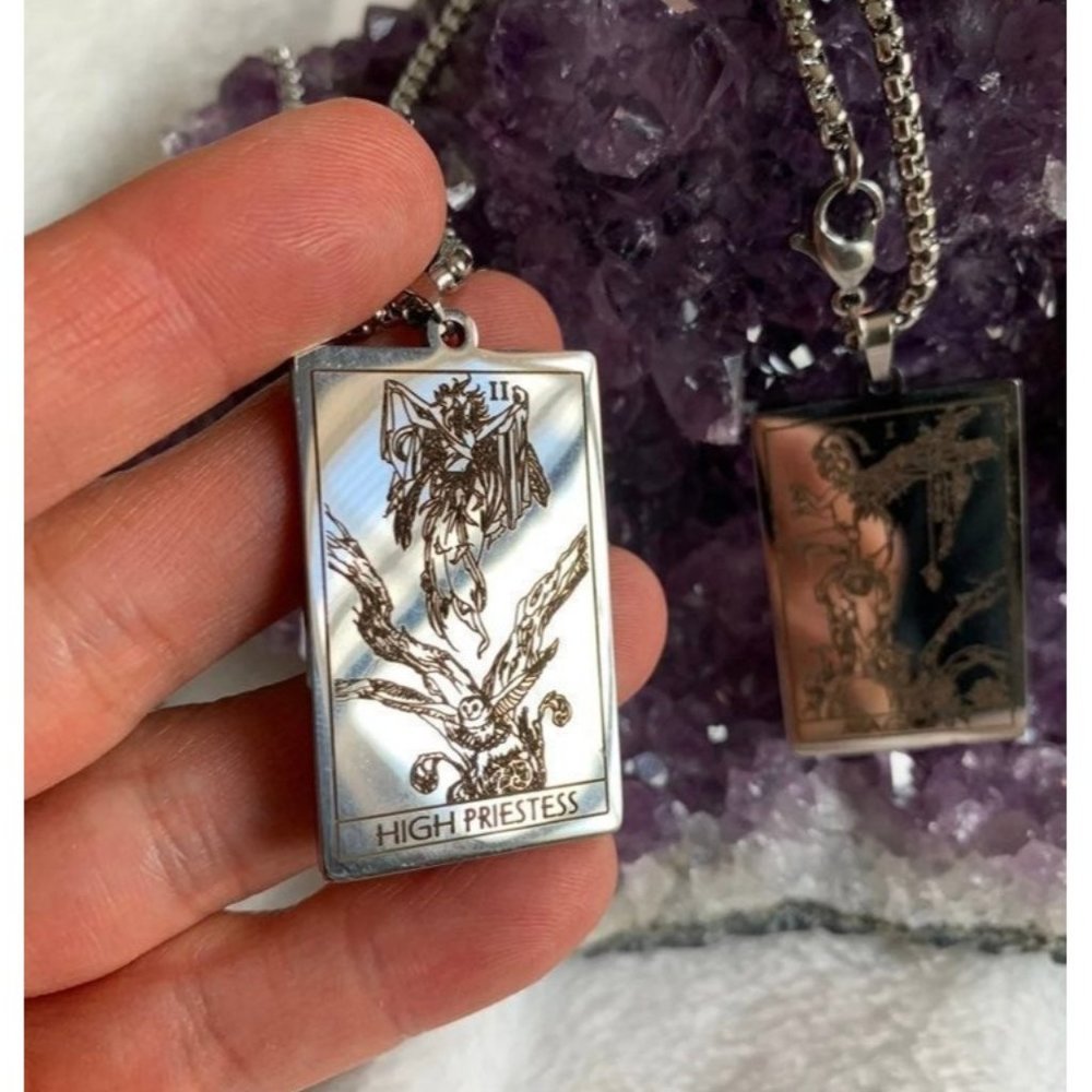 Stainless Steel Tarot Card Necklace Magician Lovers Wheel of Fortune - Picture 5 of 10